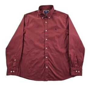Charles Tyrwhitt‎ Shirt Men's L Large Burgundy Long Sleeve Button-Up EUC Classic